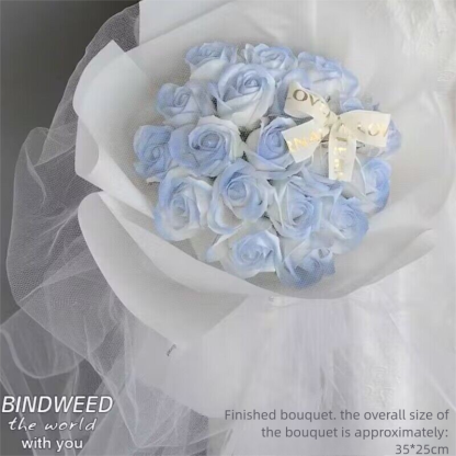 Crushed Ice Blue Artificial Rose Eternal Flower Bouquet, Soap Dried Flowers, Graduation Birthday Gift for Girlfriend, Best Friend, Valentine's Day-Lovesyouforever