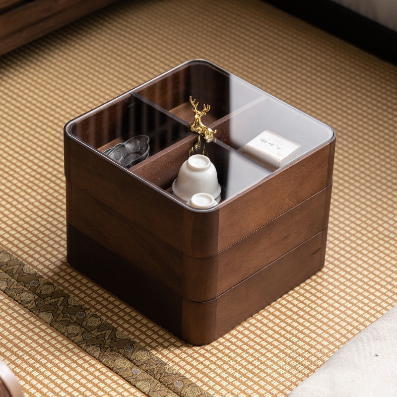 Walnut wood "Yilu" (with you) stackable snack, seed, fruit tray with lid, living room tea set storage box, dry fruit box-Lovesyouforever