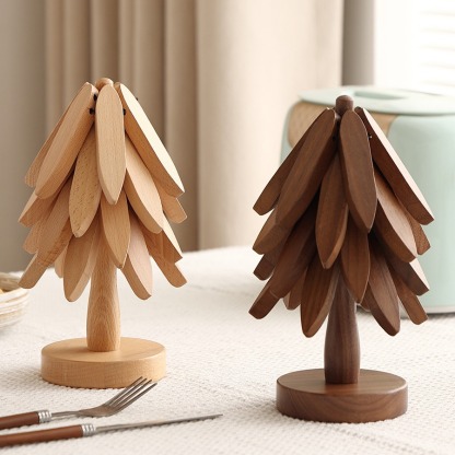 A tree-shaped heat-resistant mat made of solid wood, suitable for high temperatures, for home use in the living room, kitchen, and dining table; creative wooden placemat and anti-scald pot mat-Lovesyouforever