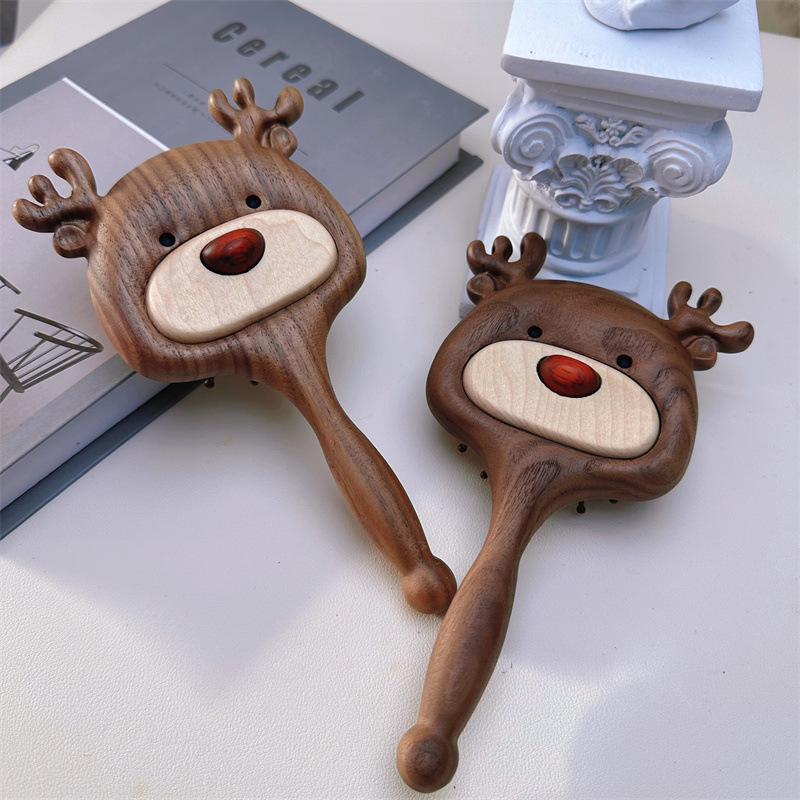 Elk Cushion Comb Black Walnut Wood "Always With You" Wooden Comb Exquisite Hair Comb Christmas Creative Holiday Gift-Lovesyouforever