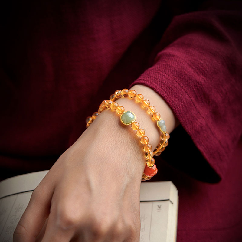 Double Circle Natural Clear Citrine Bracelet with Hetian Jade Multiple Gemstones-Lovesyouforever