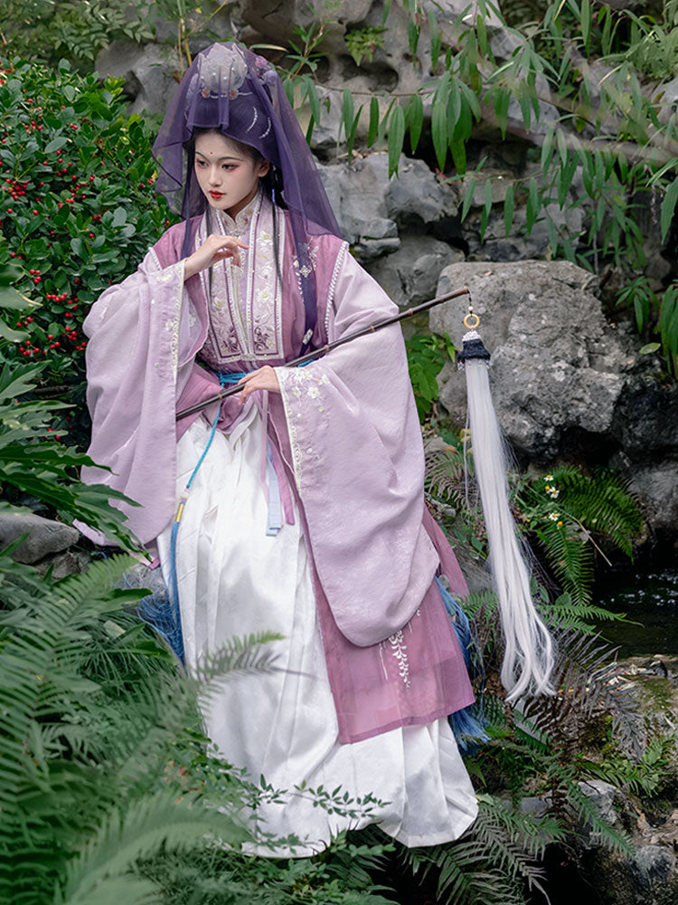 Whispers of a Misty Paradise - Traditional Stand Collar Embroidered Hanfu Dress Set-Lovesyouforever