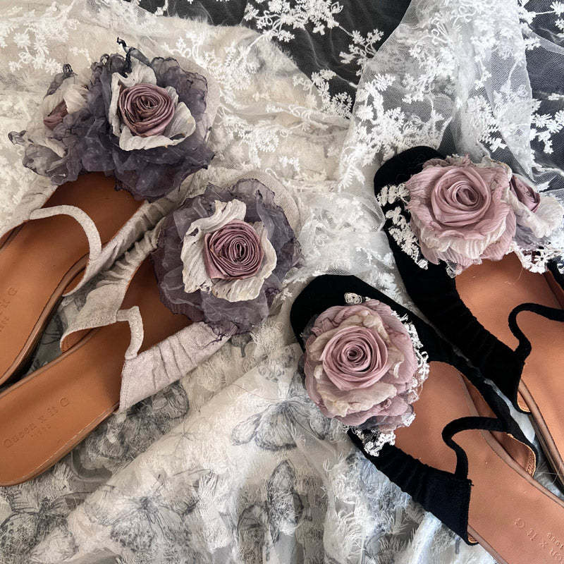 Handmade Vintage Chinese Style Cloth Art Elegant Wabi-Sabi Dried Rose Flower Flat Shoes-Lovesyouforever