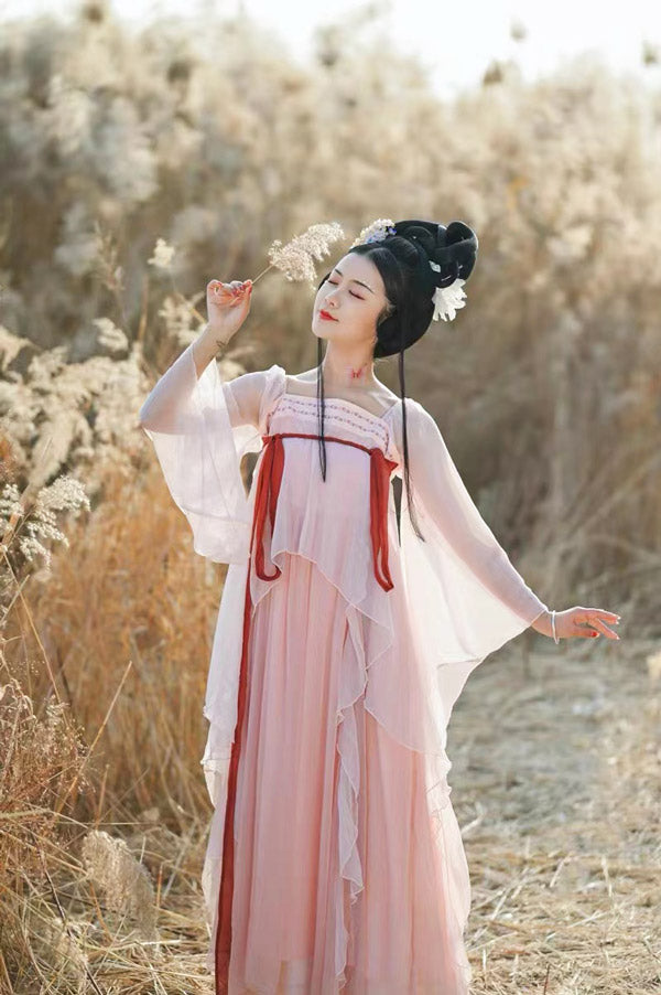Handmade Pink Modern Hanfu Dess Daily Hanfu Skirt Chinese Style Chiffon Fairy Dress-Lovesyouforever
