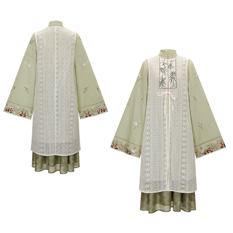 Green Hanfu Skirt Set Inspired by Bamboo Shadows Garden Painting-Lovesyouforever