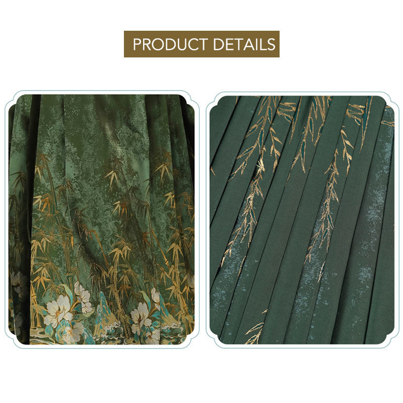 Flickering Bamboo Shadows - Green Vintage Woven Gold Mamianqun Skirt-Lovesyouforever