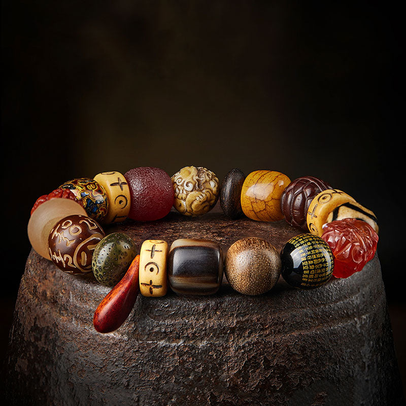Multi-Gemstone Bodhi Seed Prajna Heart Sutra Six Character Bracelet for Men and Women-Lovesyouforever