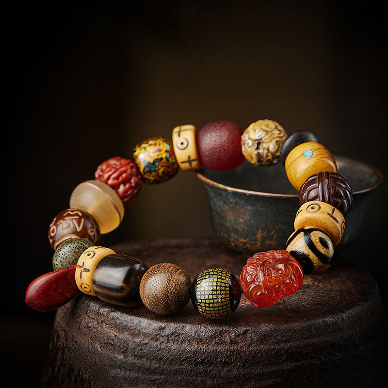 Multi-Gemstone Bodhi Seed Prajna Heart Sutra Six Character Bracelet for Men and Women-Lovesyouforever