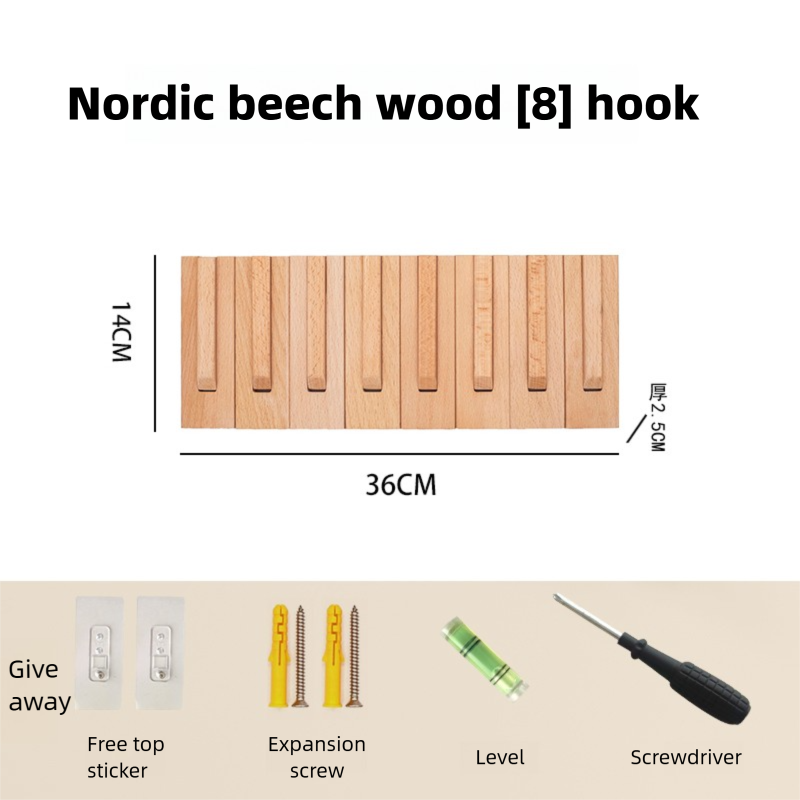 Piano key-style coat rack, key-shaped wall hook for entryway and bedroom, no-drill wall-mounted coat and hat hook, walnut and beech wood-Lovesyouforever