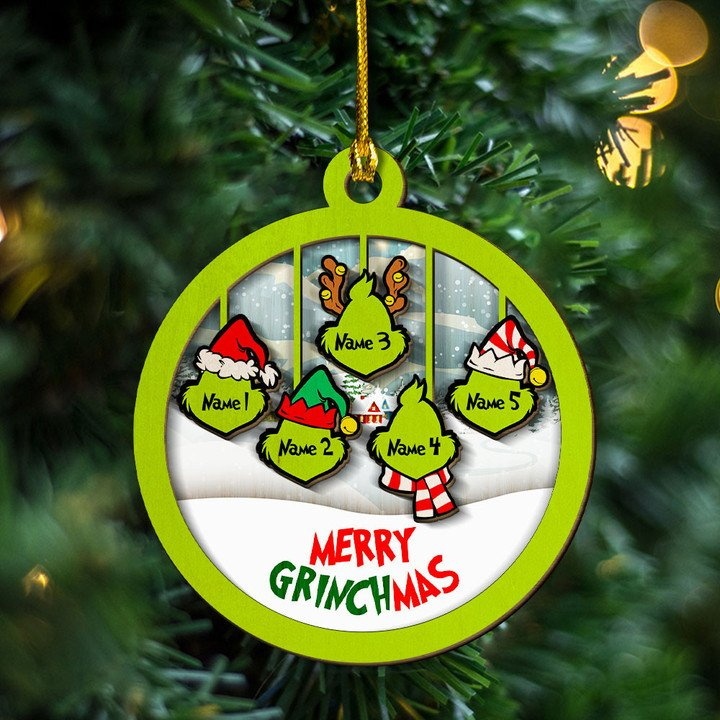 MERRY GRINCHMAS Grinch Personalized Christmas Ornament Engraved 4 Names Gifts For Family-Lovesyouforever