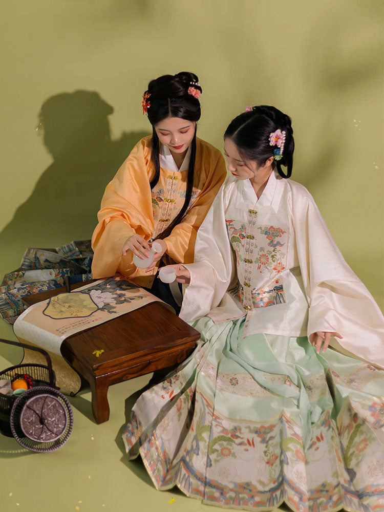 Jade Rabbit Gazing at the Moon - Ming Dynasty Style Hanfu Mamianqun Skirt Set-Lovesyouforever