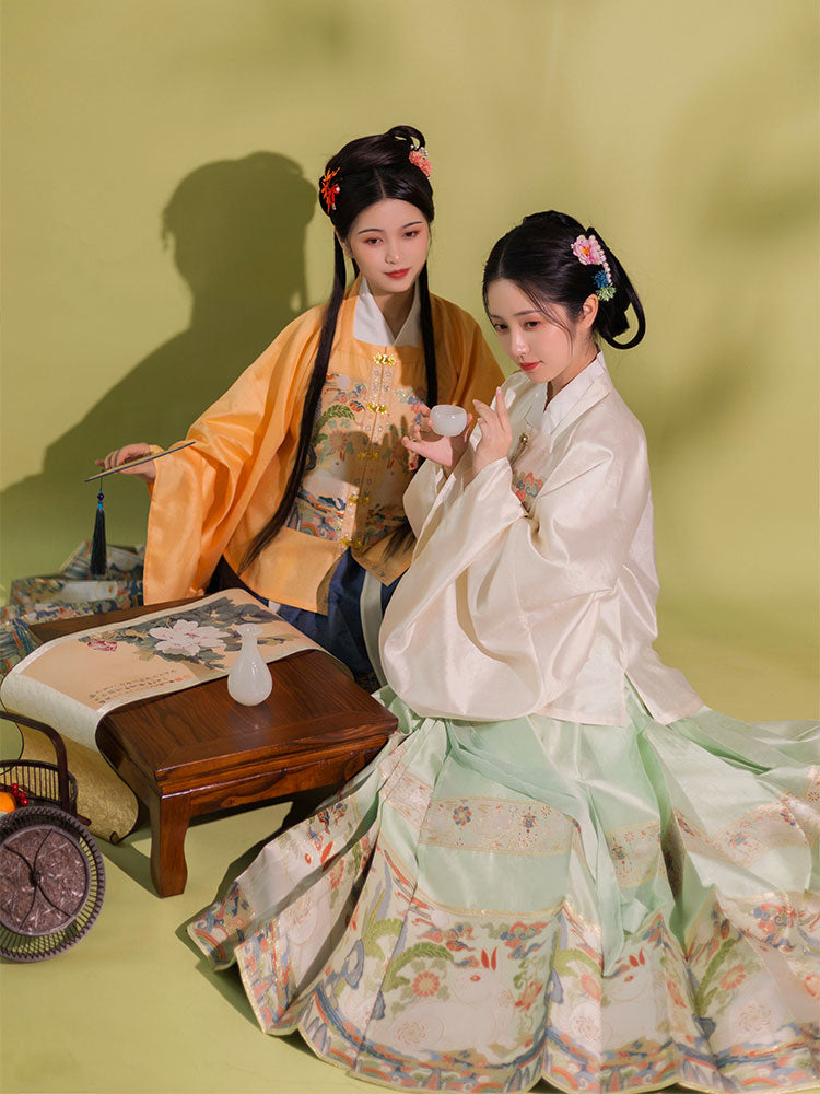 Jade Rabbit Gazing at the Moon - Ming Dynasty Style Hanfu Mamianqun Skirt Set-Lovesyouforever