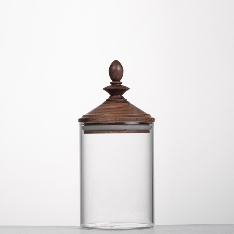 Retro Japanese-style household high borosilicate glass jar, sealed jar with wooden lid, kitchen storage jar, tea jar, coffee storage jar-Lovesyouforever