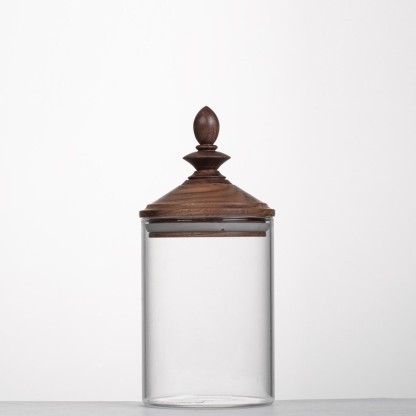 Retro Japanese-style household high borosilicate glass jar, sealed jar with wooden lid, kitchen storage jar, tea jar, coffee storage jar-Lovesyouforever