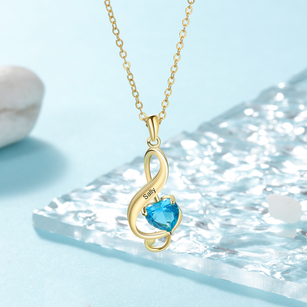 Musical Notes Pendant Necklace 1 Personalized First Name with Birthstone-Lovesyouforever
