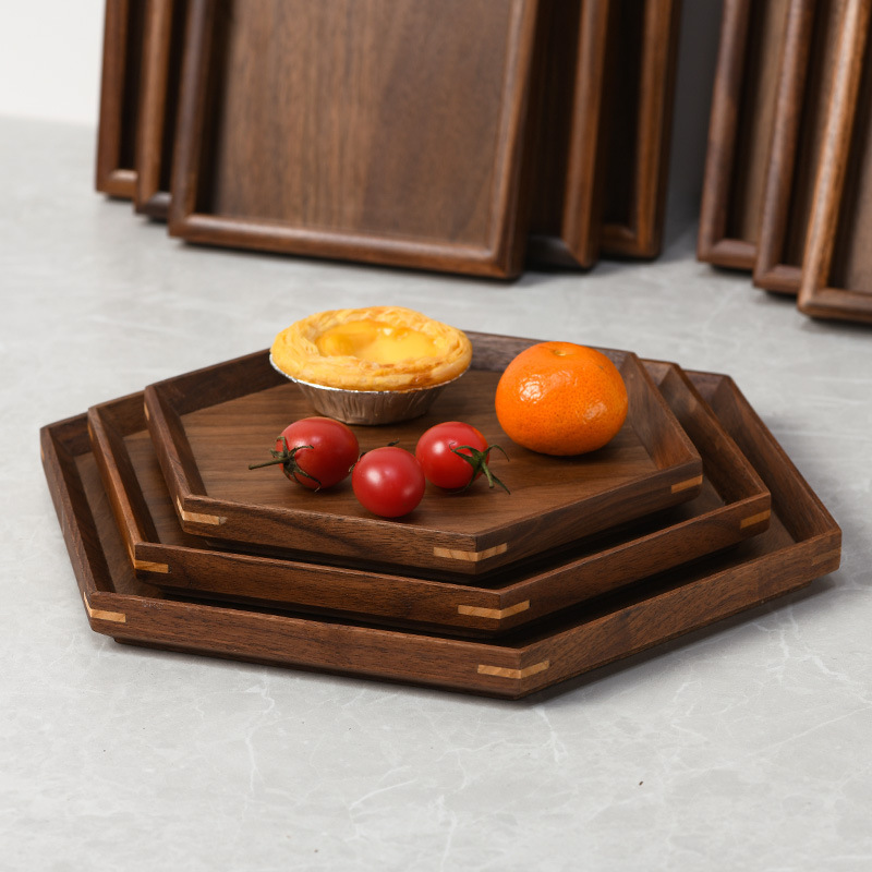 Black walnut solid wood tray, rectangular wooden tray, Japanese-style household fruit plate, wooden red tray, tea tray-Lovesyouforever