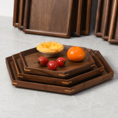 Black walnut solid wood tray, rectangular wooden tray, Japanese-style household fruit plate, wooden red tray, tea tray-Lovesyouforever