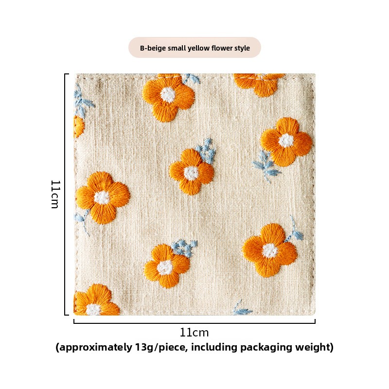 Ins-style embroidered cotton-linen coasters, embroidered fabric coasters, thickened heat-insulating mats, embroidered coffee coasters, tea coasters-Lovesyouforever