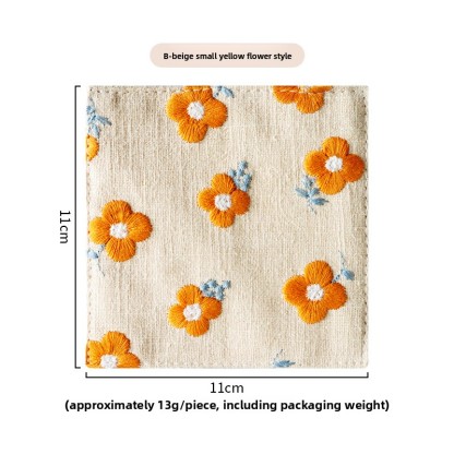 Ins-style embroidered cotton-linen coasters, embroidered fabric coasters, thickened heat-insulating mats, embroidered coffee coasters, tea coasters-Lovesyouforever