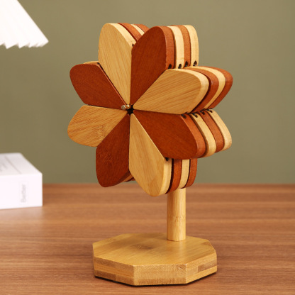 Tree-shaped windmill heat-resistant mat, bamboo solid wood placemat, coaster, anti-scald mat, table mat, creative high-end decorative item-Lovesyouforever