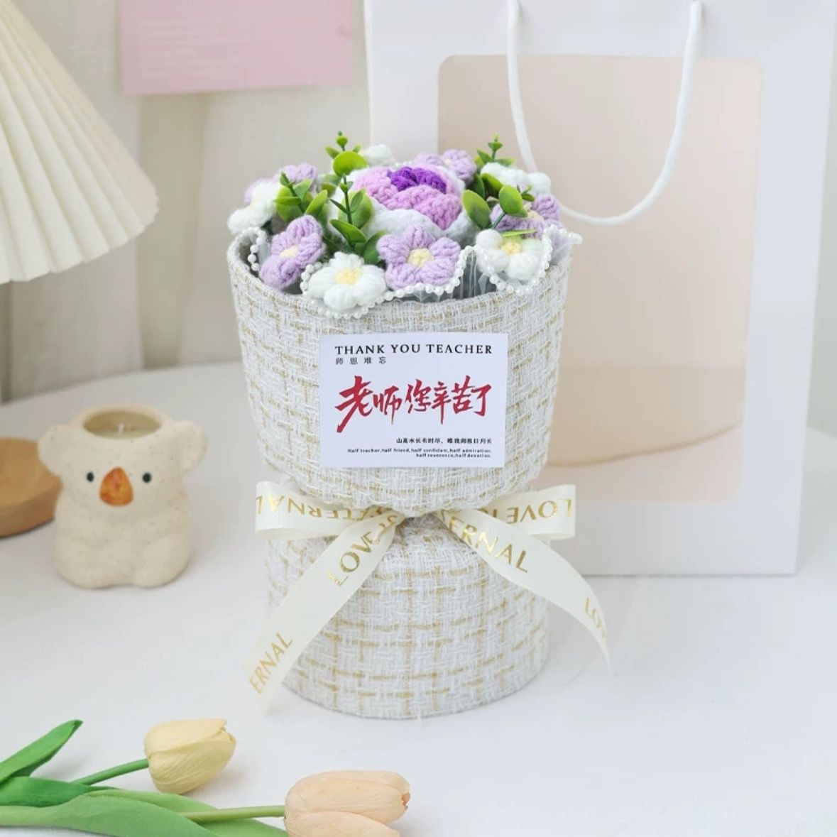Creative hand-knitted wool rose bouquet as a graduation gift to express gratitude to teachers and surprise them-Lovesyouforever