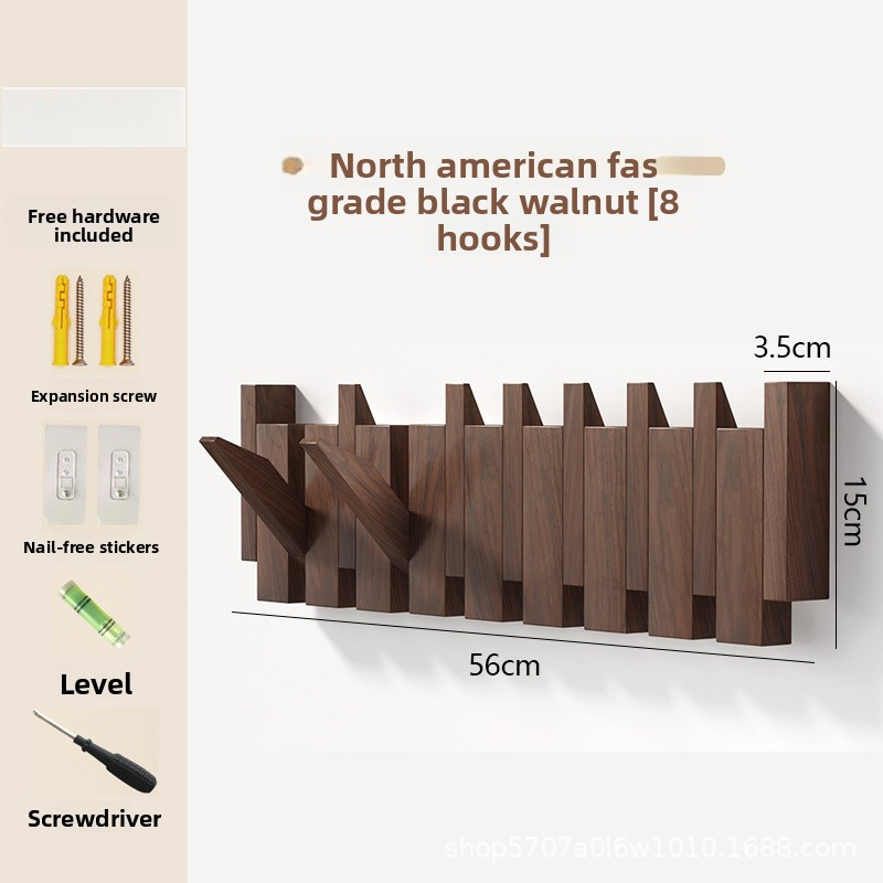 Piano key-style coat rack, key-shaped wall hook for entryway and bedroom, no-drill wall-mounted coat and hat hook, walnut and beech wood-Lovesyouforever
