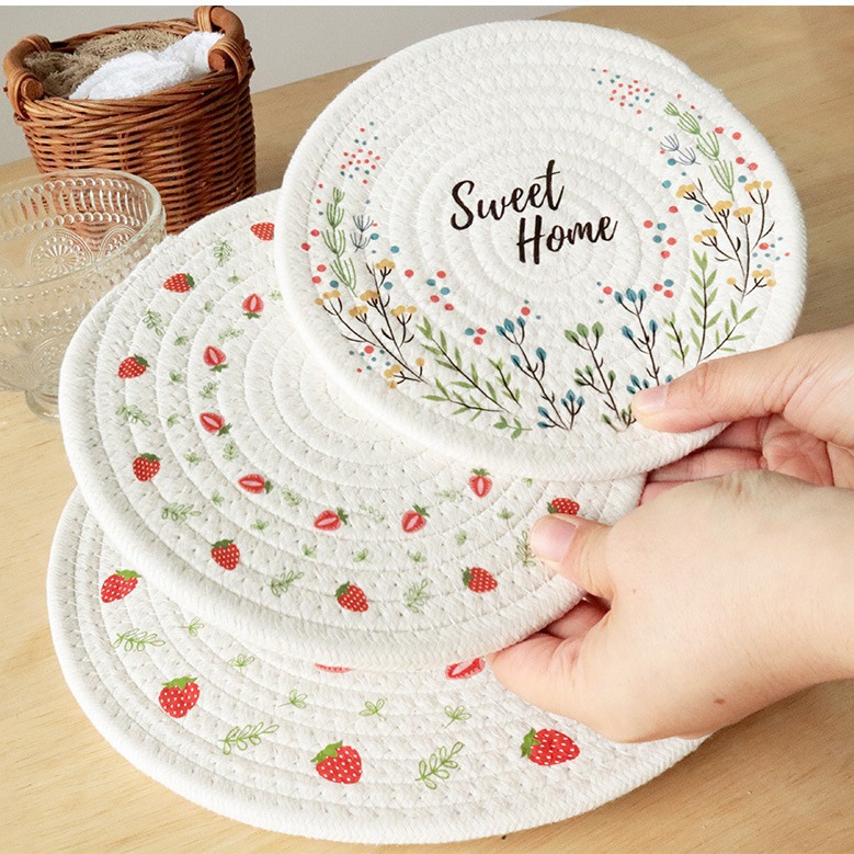Woven Insulated Table Mat, Light Luxury Nordic Cotton Printed Placemat, Plate Mat, Cup Mat, Round Pot Mat, Bowl Mat-Lovesyouforever