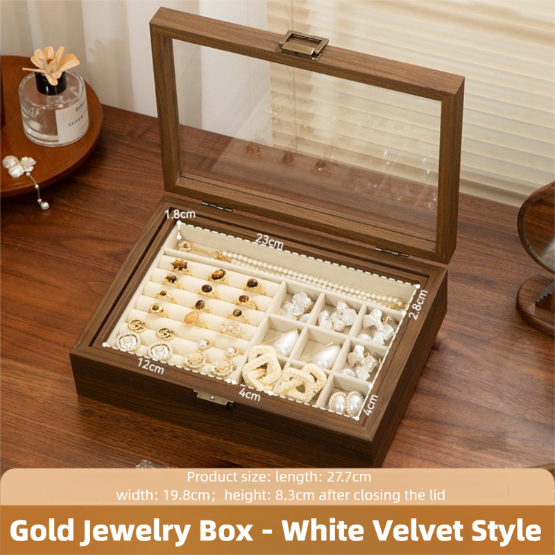 New walnut wood gold jewelry storage box, exquisite counter display prop for rings and necklaces-Lovesyouforever