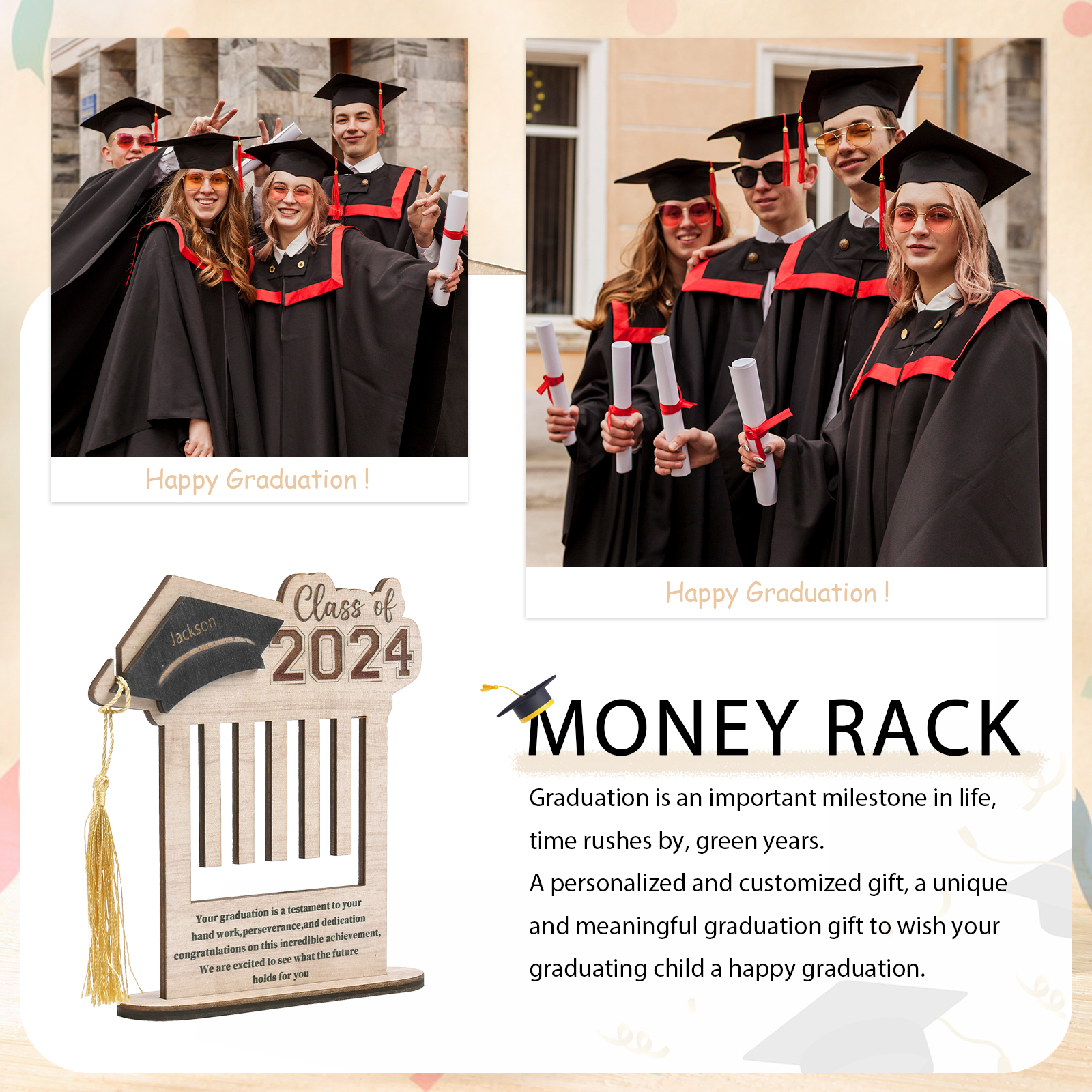 Graduation Gift 2024 Personalized Wooden Money Rack, Customized Name Graduation Gift for Her/Him-Lovesyouforever
