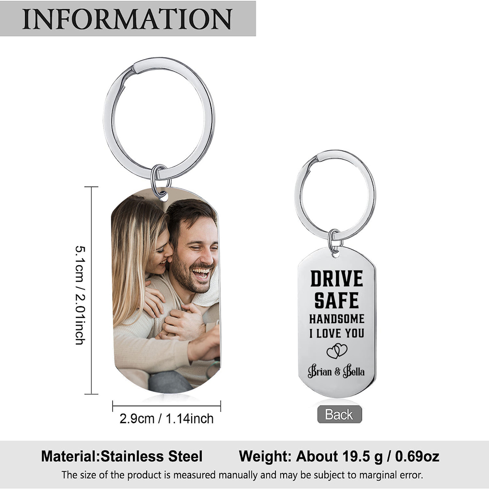 Custom Couple Photo Keychain With Name, Personalized Drive Safe Keychain for Boyfriend/Him-Lovesyouforever
