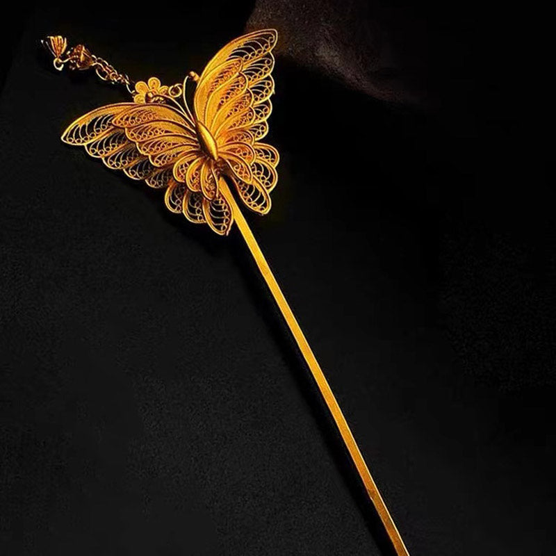 Handcrafted Vintage Chinese Style 999 Sterling Silver Filigree Butterfly Hairpin-Lovesyouforever