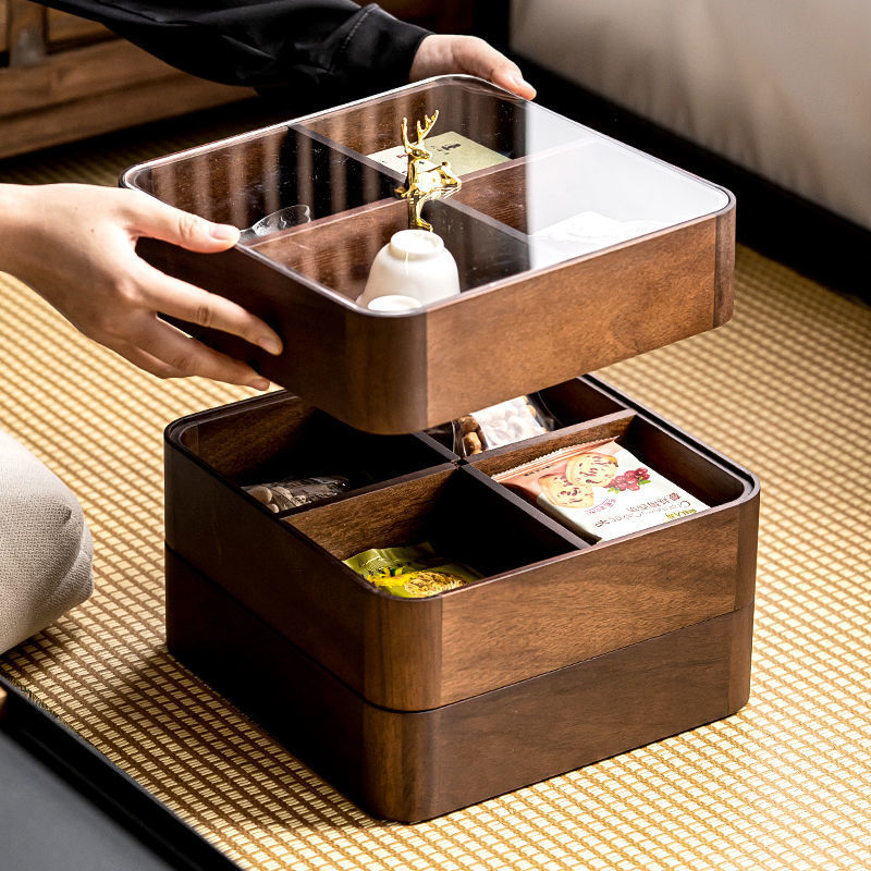 Walnut wood "Yilu" (with you) stackable snack, seed, fruit tray with lid, living room tea set storage box, dry fruit box-Lovesyouforever