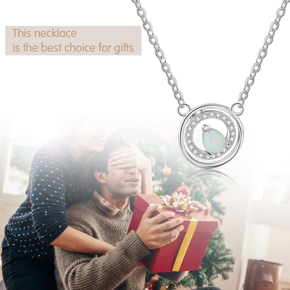 Round Opal Pendant Necklace for Women-Lovesyouforever