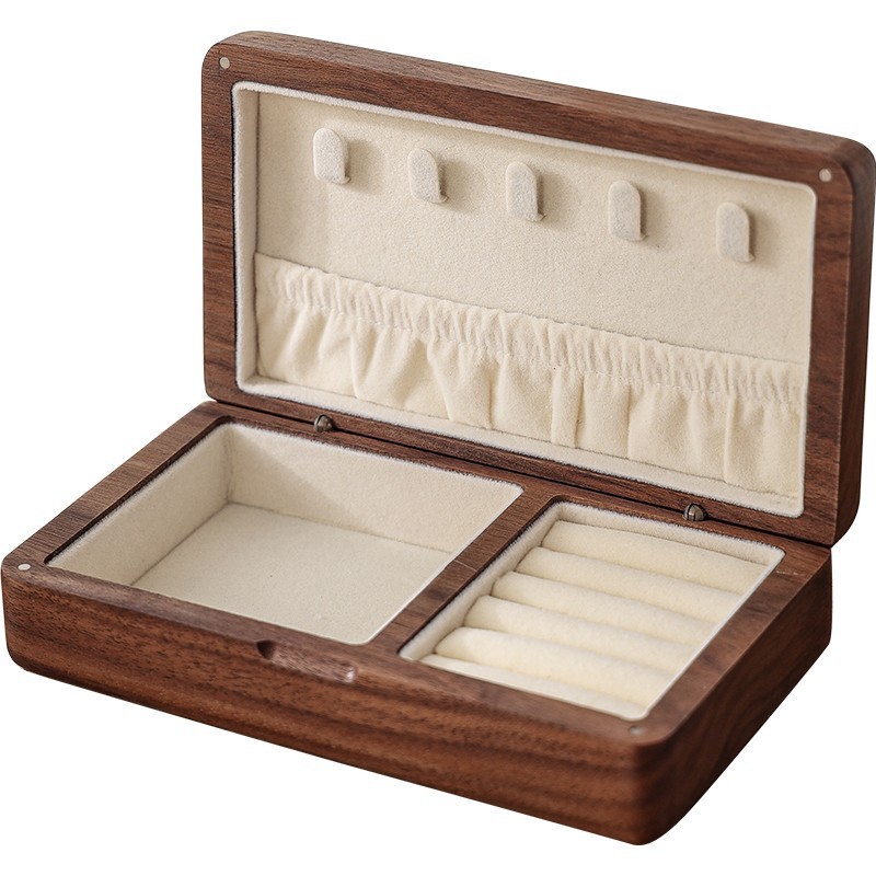 Black walnut solid wood ins-style high-end light luxury jewelry necklace storage box ring wooden box-Lovesyouforever