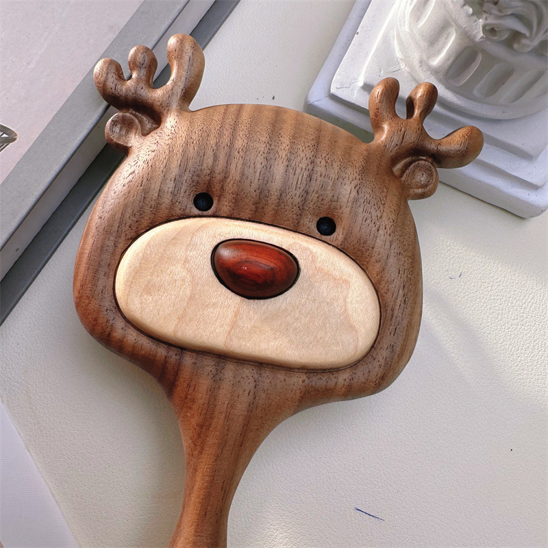 Elk Cushion Comb Black Walnut Wood "Always With You" Wooden Comb Exquisite Hair Comb Christmas Creative Holiday Gift-Lovesyouforever