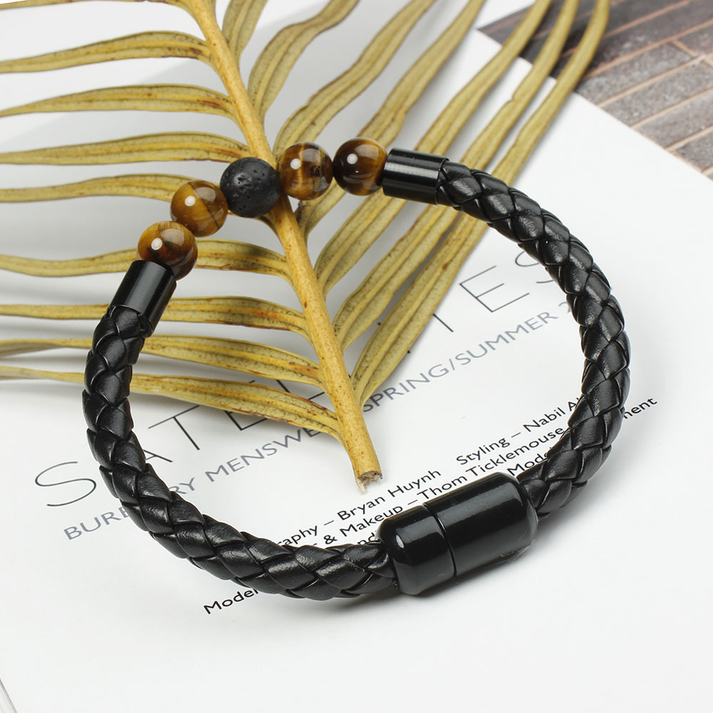 Tiger Eye & Black Onyx Beaded Bracelet – Unique Gift for Him | Jessemade-Lovesyouforever
