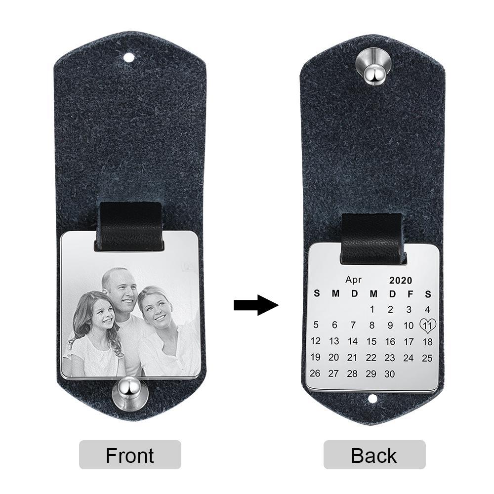 Personalized Photo Leather Keychain with Calendar-Lovesyouforever