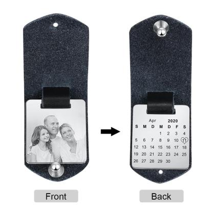 Personalized Photo Leather Keychain with Calendar-Lovesyouforever