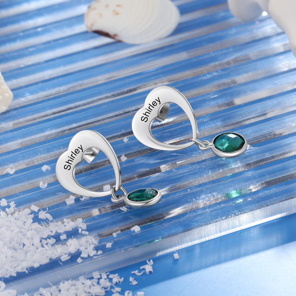 Personalized Name Pendant Earrings with Birthstone for Women-Lovesyouforever