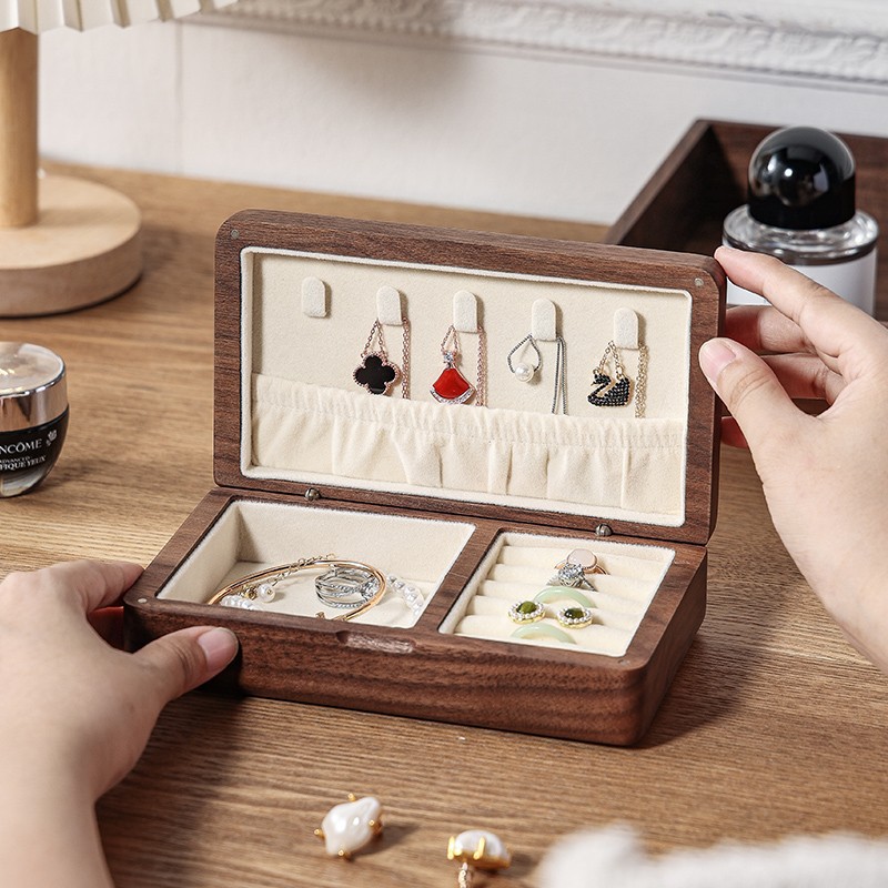Black walnut solid wood ins-style high-end light luxury jewelry necklace storage box ring wooden box-Lovesyouforever