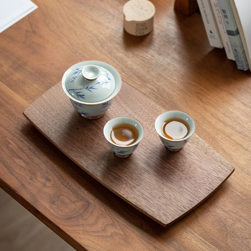 Simple wooden tray in Japanese style for tea cups, solid wood home-use handmade coffee tray, exquisite wooden snack tray-Lovesyouforever