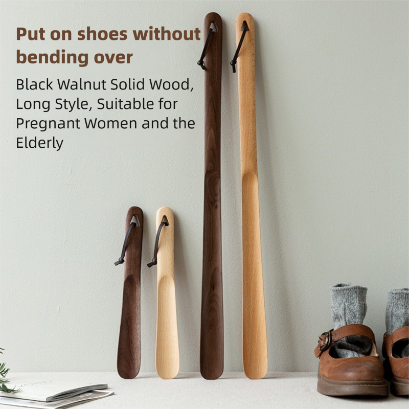 Walnut wood shoehorn, beech wood household shoe puller, shoe handle, shoe lifter, long-handled shoehorn, shoe lifter-Lovesyouforever