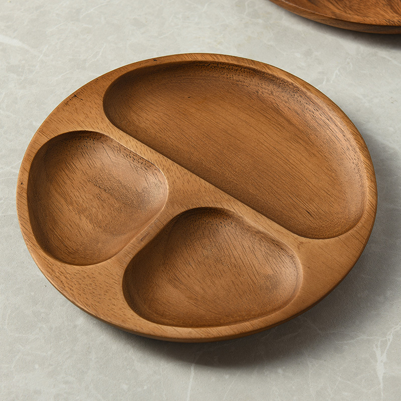 Japanese-style walnut wood round serving plate, acacia wood children's snack plate, solid wood plate, sushi plate, tea fruit plate, snack dish-Lovesyouforever