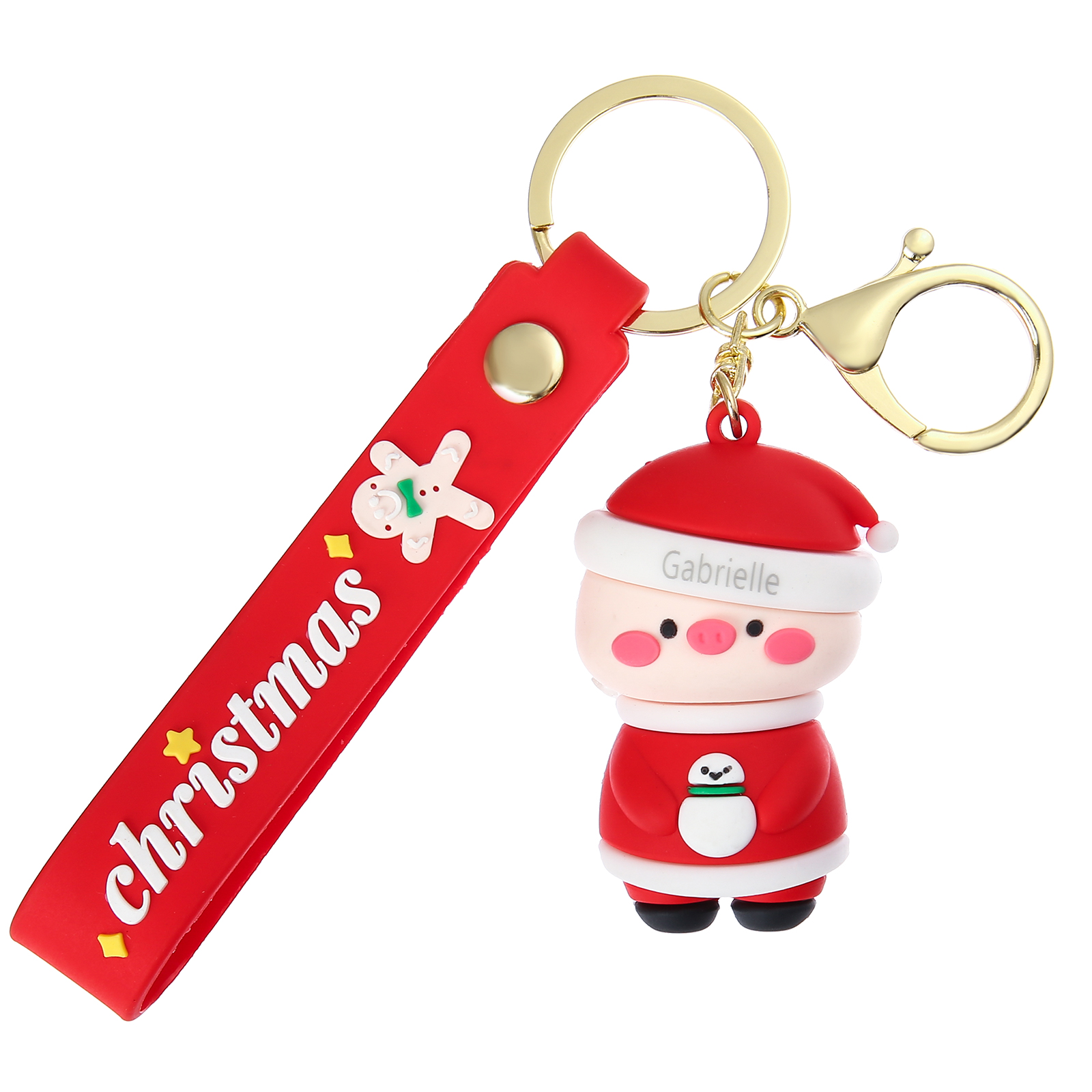 Personalized Christmas Pink Pig Keychain-Custom Name Keychain Gift-Lovesyouforever