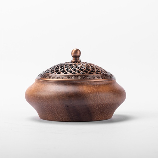 South American walnut wood Chinese-style incense burner for home use in living room and bedroom, solid wood aromatherapy burner, round hollow incense box, incense holder, decorative piece-Lovesyouforever