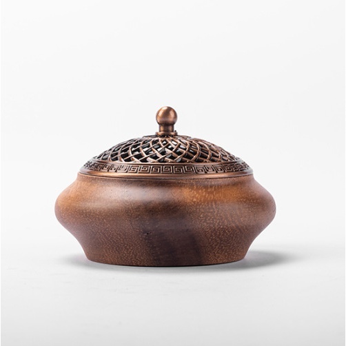 South American walnut wood Chinese-style incense burner for home use in living room and bedroom, solid wood aromatherapy burner, round hollow incense box, incense holder, decorative piece-Lovesyouforever