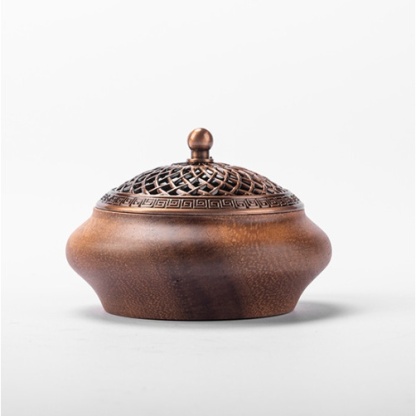 South American walnut wood Chinese-style incense burner for home use in living room and bedroom, solid wood aromatherapy burner, round hollow incense box, incense holder, decorative piece-Lovesyouforever