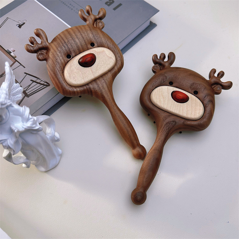 Elk Cushion Comb Black Walnut Wood "Always With You" Wooden Comb Exquisite Hair Comb Christmas Creative Holiday Gift-Lovesyouforever