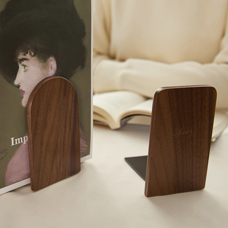 North American black walnut wood bookends, creative beech wood book supports, thick and sturdy, cute and creative children's desk bookends-Lovesyouforever