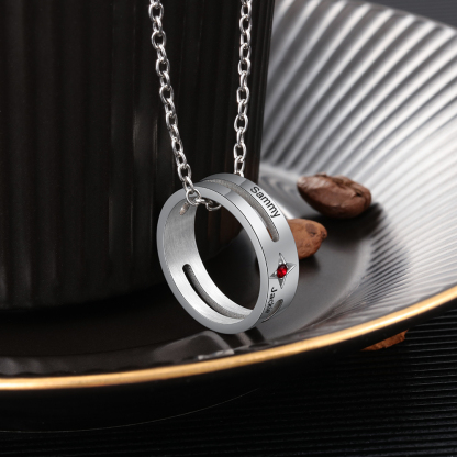 Personalized 2 Name Ring Pendant Necklace with 1 Birthstone for Women-Lovesyouforever